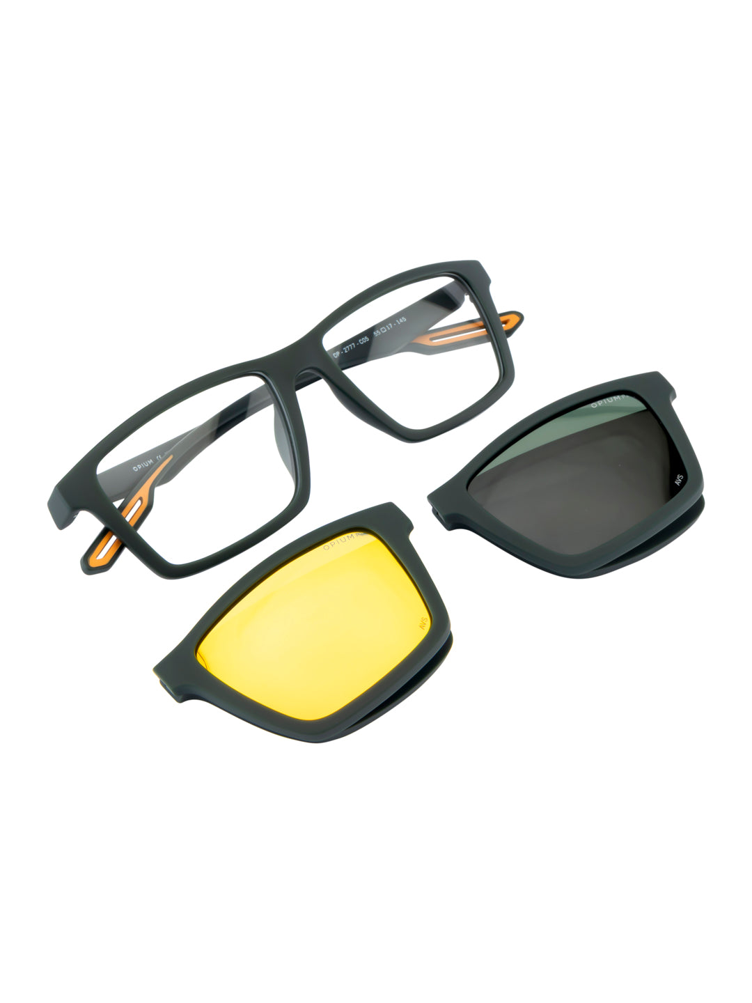 Opium Kite Men Uv Protection 3 In1 Clip On Magnetic Rectangular Sunglass