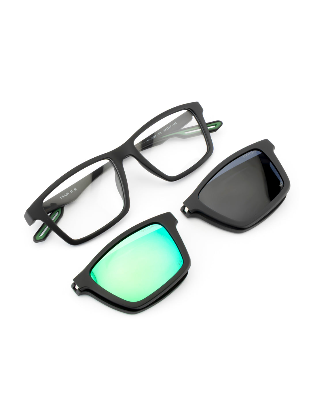 Opium Kite Men Uv Protection 3 In1 Clip On Magnetic Rectangular Sunglass