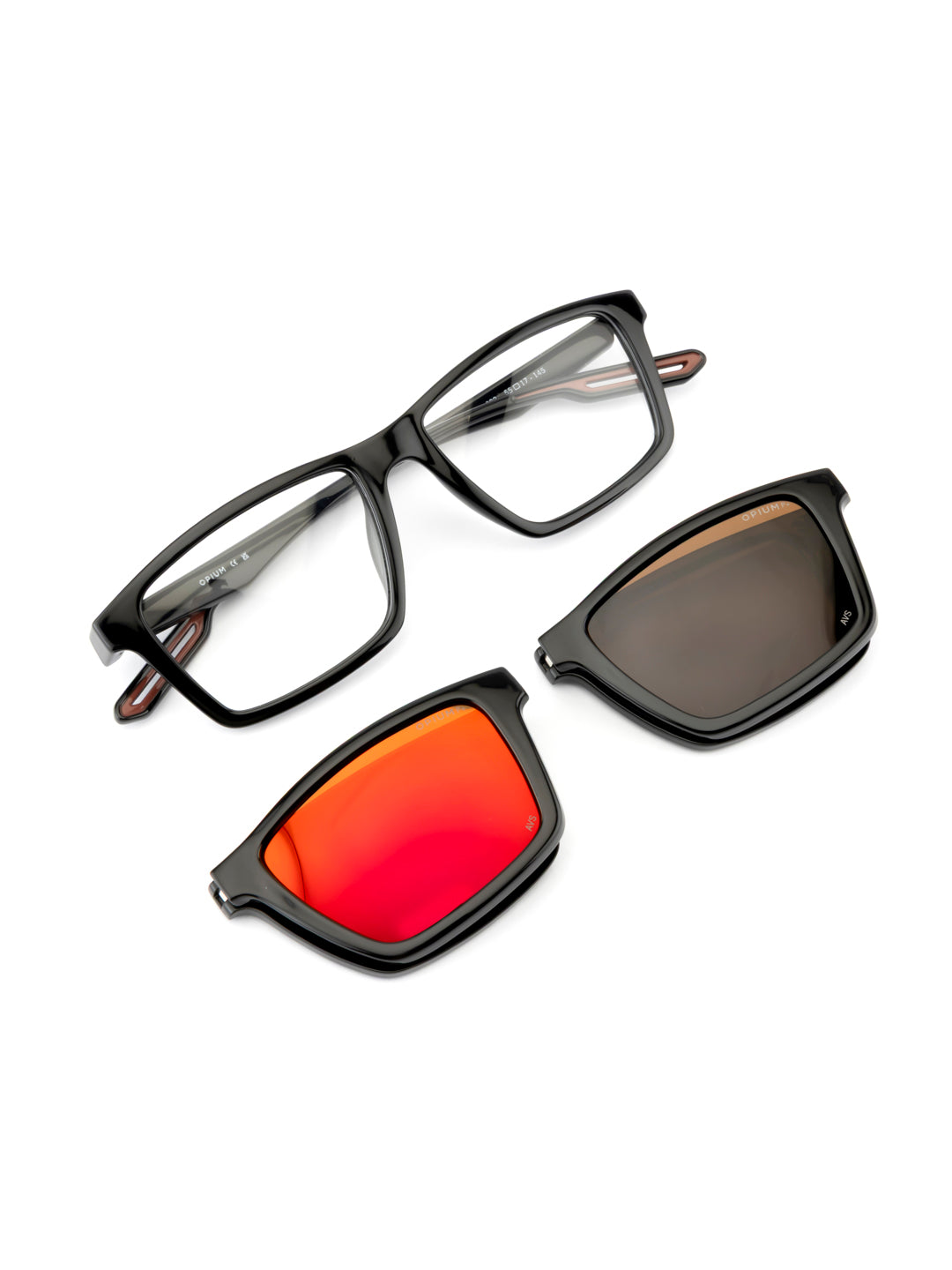 Opium Kite Men Uv Protection 3 In1 Clip On Magnetic Rectangular Sunglass